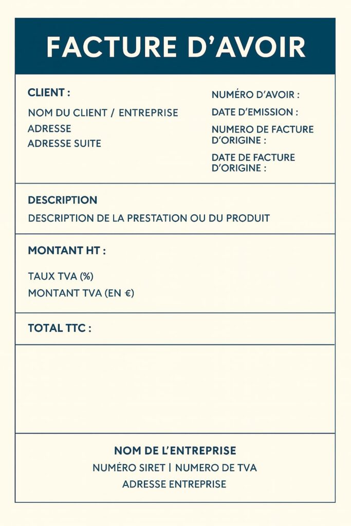 Facture d'avoir exemple